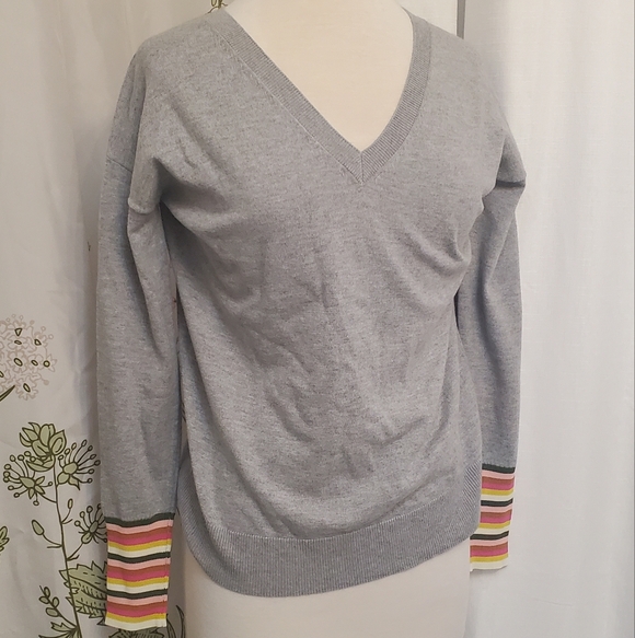 Boden Cassandra Gray Sweater with Colorful Stripes - Picture 4 of 6